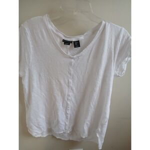 Tahari Womens White 100% Linen V Neck Short Sleeve Casual T Shirt Top XL